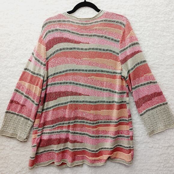 Sweater Cardigan Size 2X Lace Coral Beige Stripe Whimsycore Soft Girl Cozycore - Picture 2 of 8